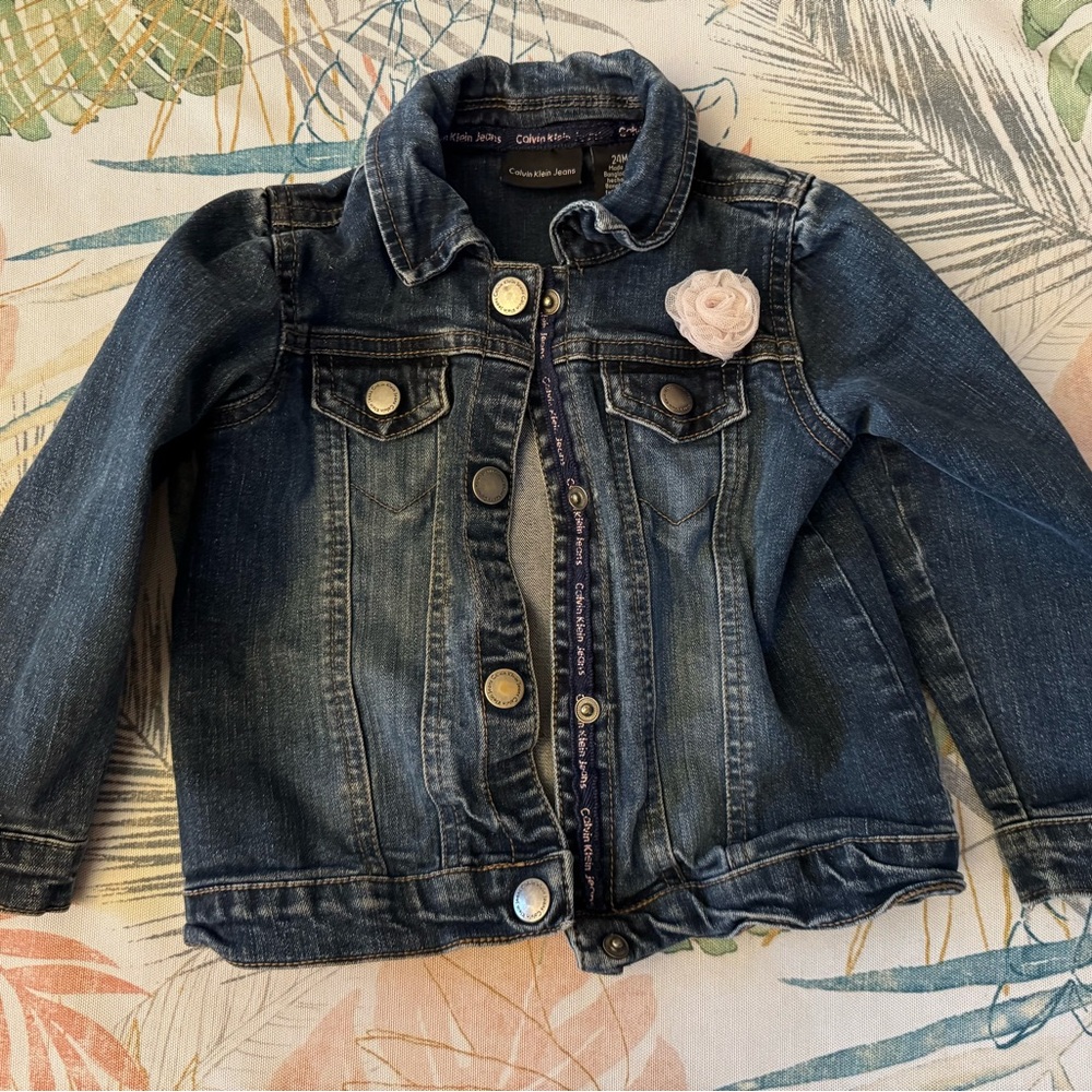 Kids Denim Jacket with Floral Accent